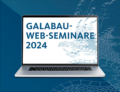 Grafik von einem Laptop. Darauf steht "GALABAU-WEB-SEMINARE 2023"