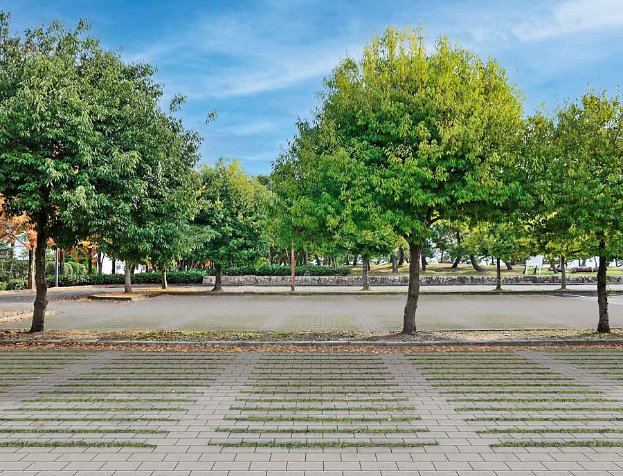 Parkplatz SPIRELL VS 5 Längsrasenfugenstein in der Farbe Nr. 10 Naturgrau