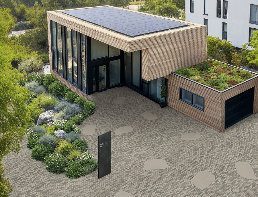 MAURINO Riemchenstein vollkantig Nr. 18 Grau-Schattiert in Kombination mit ARENA GRANDE Nr. 248 Kieselgrau