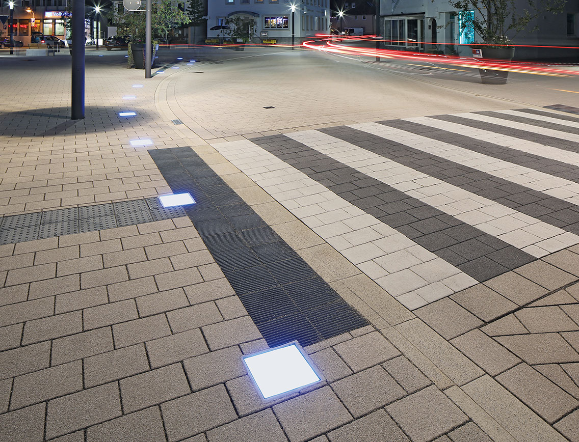 Neugestaltung des Ortskerns Rudersberg mit Produkten von braun-steine Ortsdurchfahrt Rudersberg mit LAMBADA Pflastersteinsystem und Blindenleitsystem