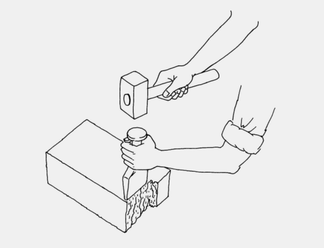 Bau-Tipps Mauerbau Spalten Skizze zum Spalten eines Mauersteins