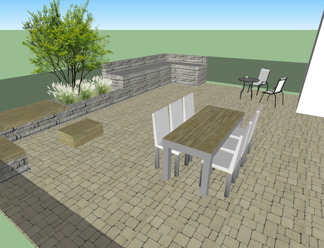 3D-Visualisierung von einer Terrasse.